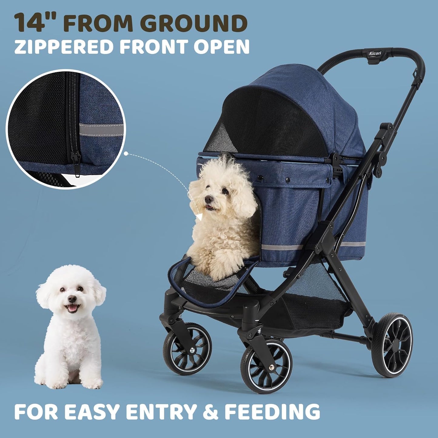 All-Terrain Dog Stroller for Small to Medium Dogs, Waterproof Canopy & Breathable Mesh, Midnight Blue