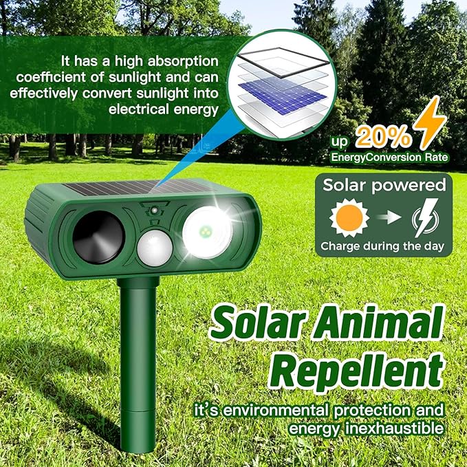 Animal Deterrent Devices Outdoor, Solar Animal Repeller with Motion Sensor Animal Repeller to Repel Cat, Deer, Squirrel, Rabbit, Skunk, Dog (Green - 1 Pack)