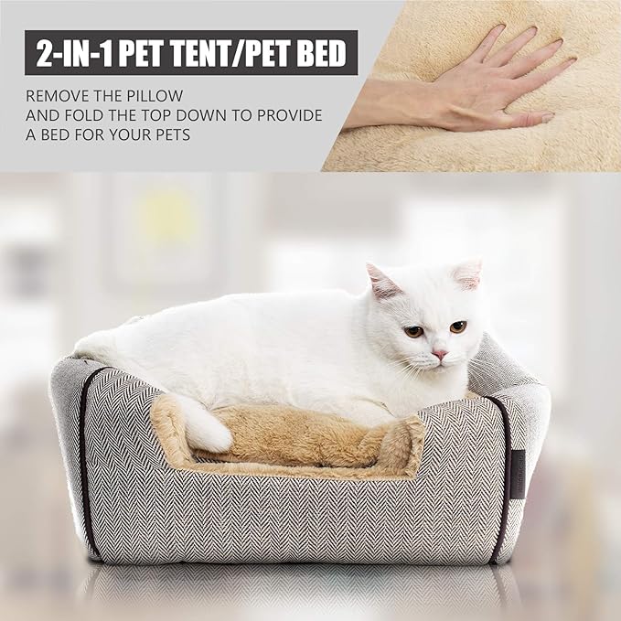 WINDRACING Cat Bed for Indoor Cats - Cat House Tent with Removable Washable Cushioned Pillow, Soft and Self Warming Kitten beds & Furniture, Pet Bed