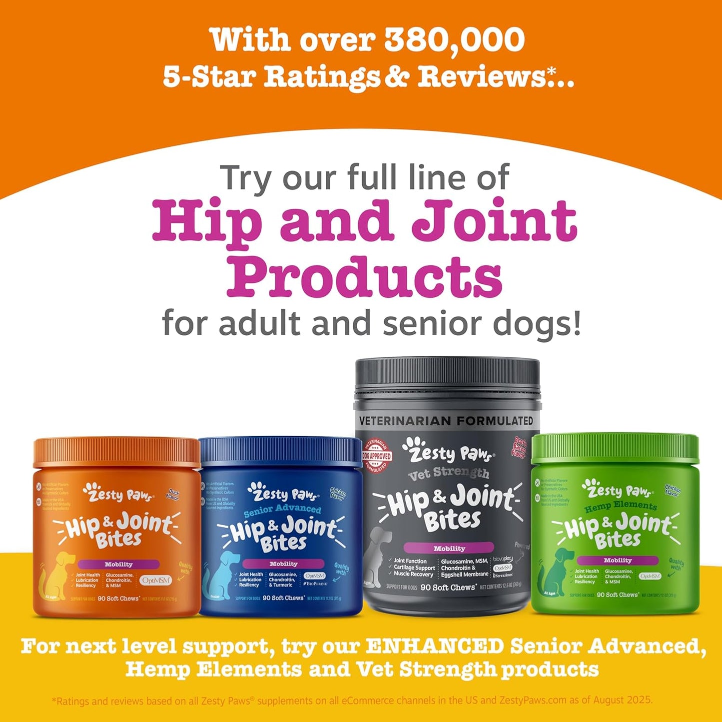 Zesty Paws Vet Strength Mobility Bites Beef & Bacon Flavor Hip & Joint Support 90 Count