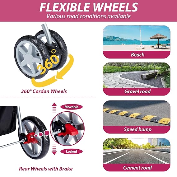 4 Wheels Pet Stroller for Small Medium Dogs Cats 10-33 lbs, Pink