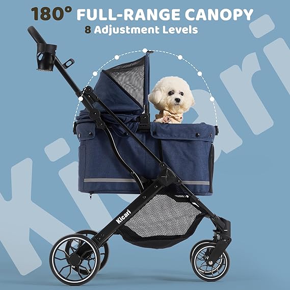 All-Terrain Dog Stroller for Small to Medium Dogs, Waterproof Canopy & Breathable Mesh, Midnight Blue