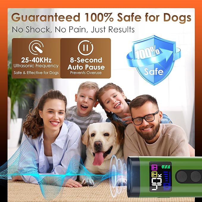 Dog Bark Deterrent Device – 65FT Range Anti Barking Device for Dogs, Stops Neighbor’s Dog Barking with 3 Ultrasonic Frequencies (25/30/40kHz) & 5 Sound Modes