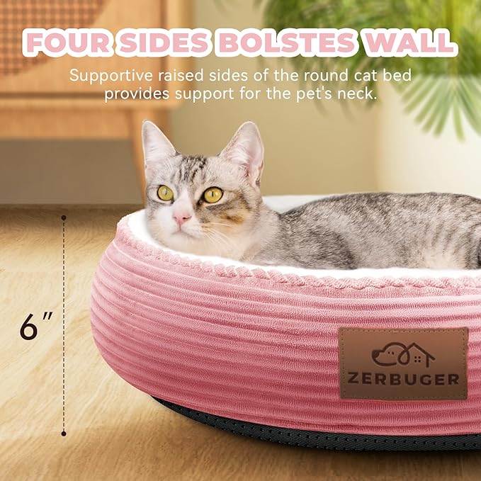 20in Washable Cat Beds for Indoor Cats - Round Donut Pet Bed for Cats, Small Dogs