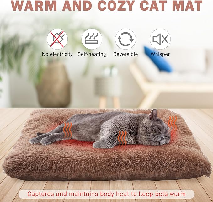 SCENEREAL Self Warming Cat Bed, Heated Cat Bed Mat for Cats Small Dogs, Brown 24" x 20"