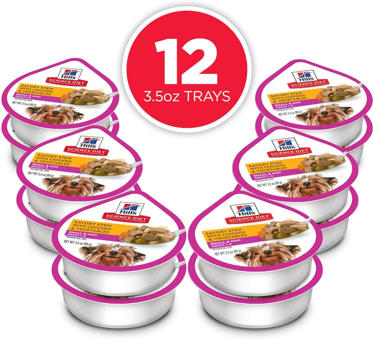 Hill's Science Diet Small & Mini, Adult 1-6, Small & Mini Breeds Premium Nutrition, Wet Dog Food, Chicken & Vegetables Stew, 3.5 oz Tray, Case of 12