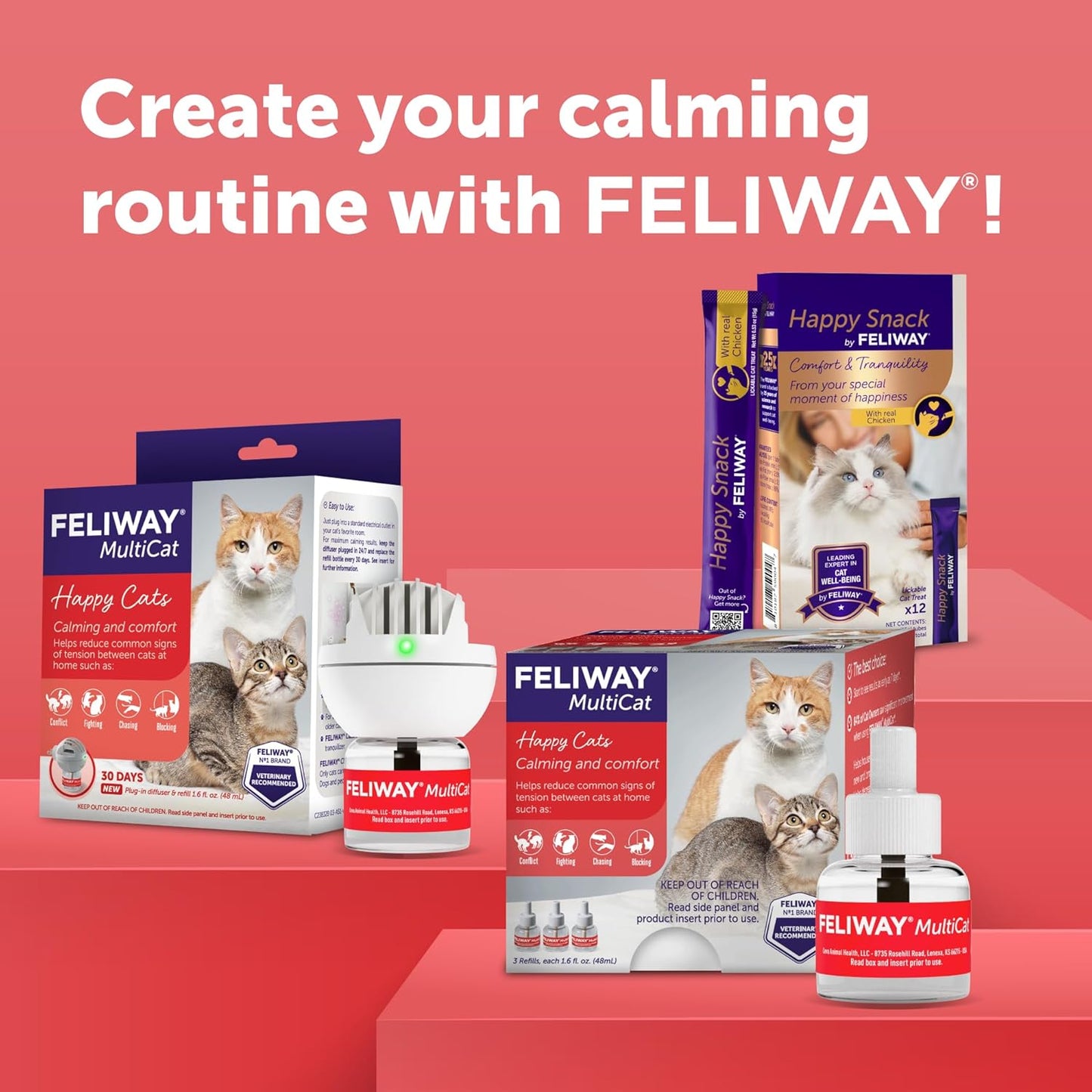 FELIWAY® MultiCat 6 x 30 Day Cat Calming Refills for Pheromone Diffuser, 6 x 48ml Value Pack