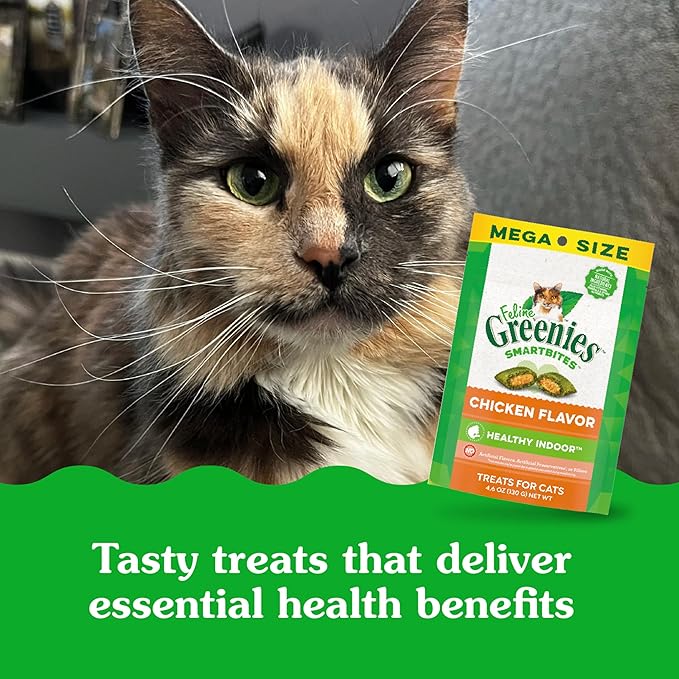 Greenies Feline Smartbites,Cat Treats Healthy Recipe,Indoor Cat Treats,Chicken Flavor,4.6 oz,(Pack of 2)