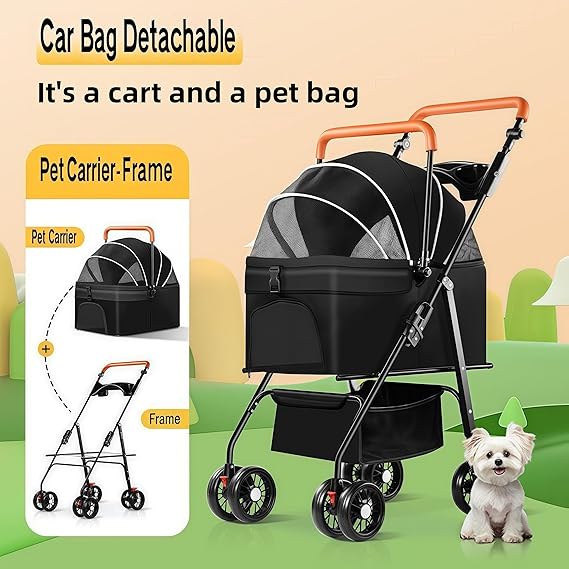Pet Stroller for Medium Small Dogs/Cats,Folding Puppy Carrier Suitable for Traveling with Cats and Dogs (Black)