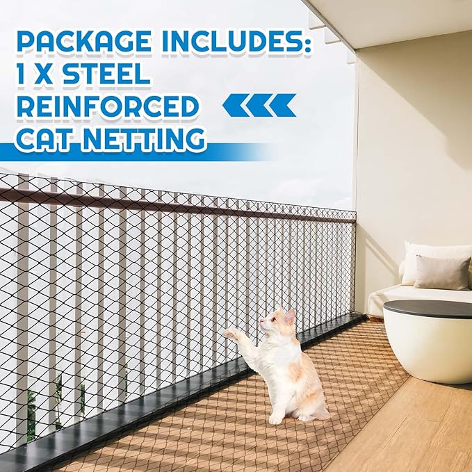 Steel Cat Netting Balcony, 10ft x 20ft Steel Reinforced Cat Wire for Balcony