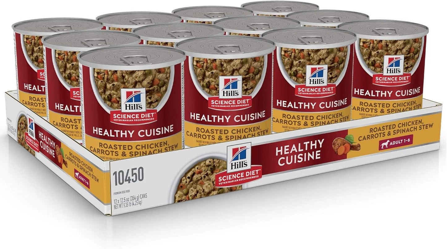 Hill's Science Diet Healthy Cuisine, Adult 1-6, Great Taste, Wet Dog Food, Roasted Chicken, Carrots & Spinach Stew, 12.5 oz Can, Case of 12