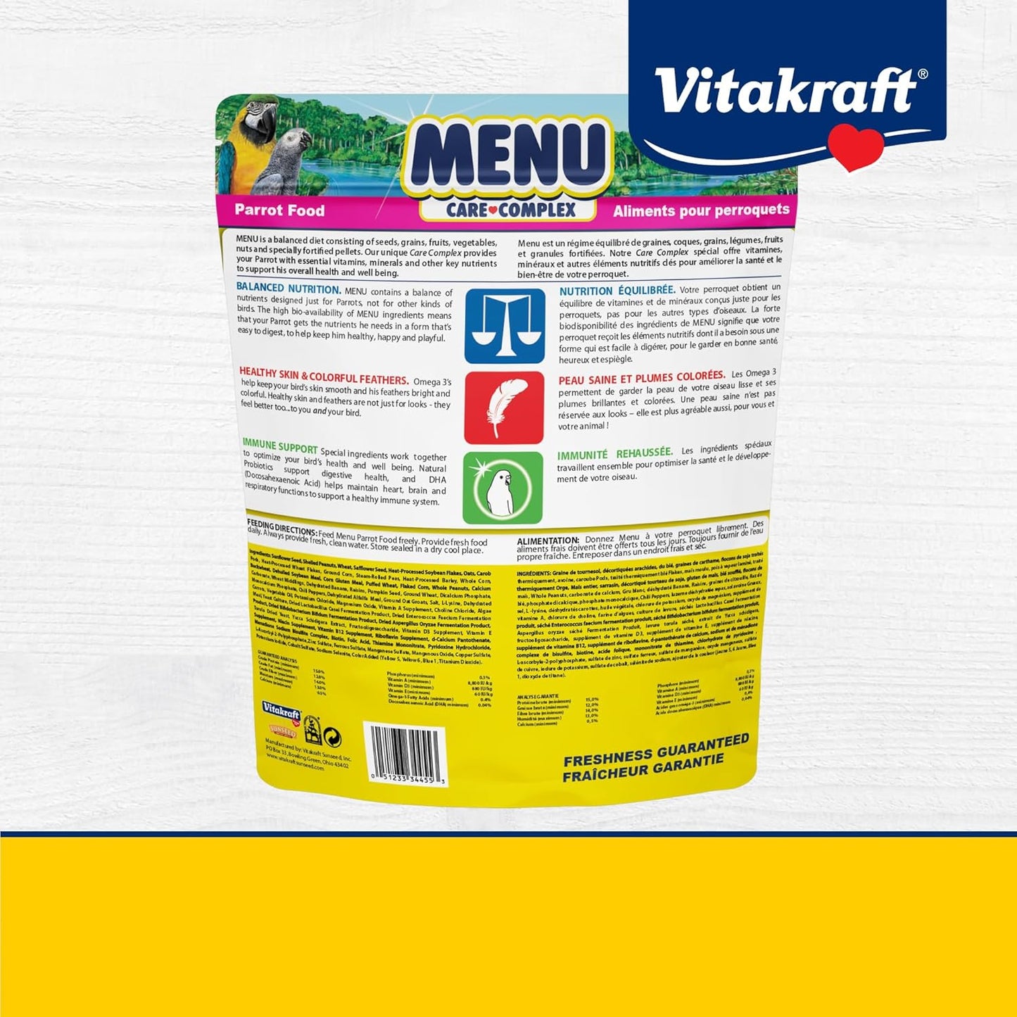Vitakraft Menu Premium Parrot Food - Vitamin-Fortified - Macaw for Large Birds 5 Pound