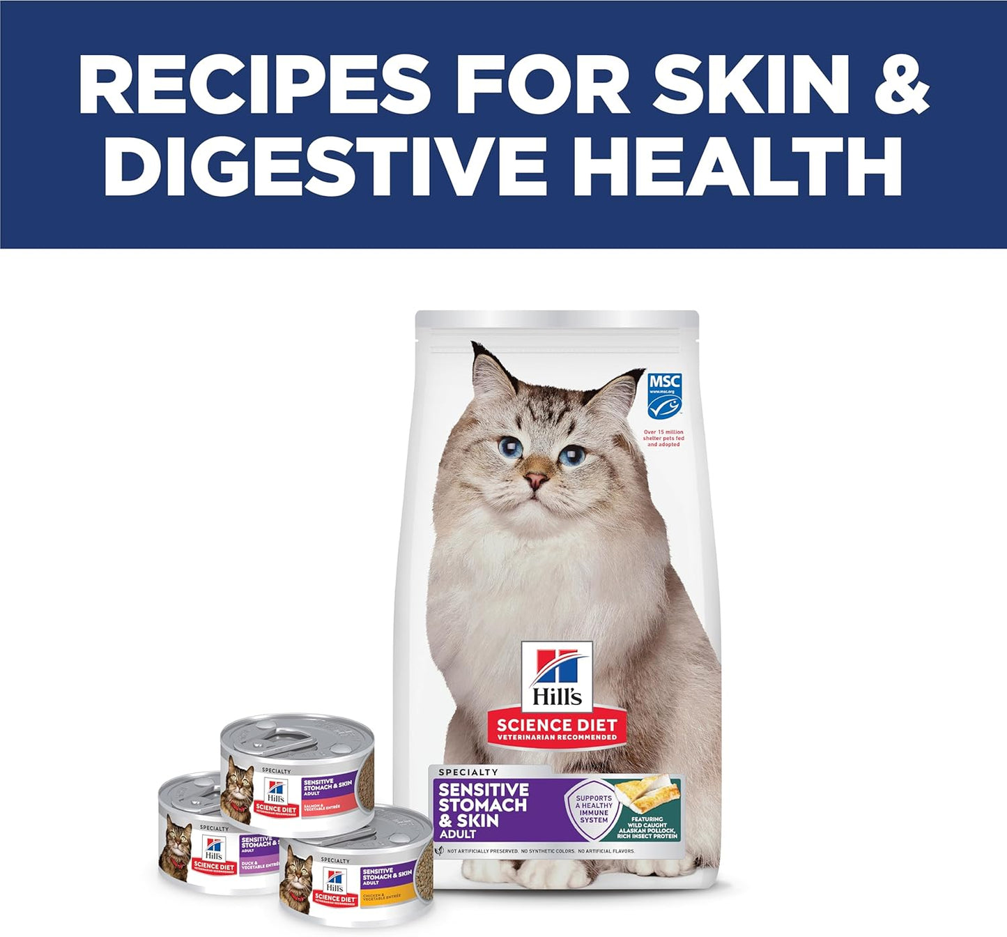 Hill's Science Diet Adult Sensitive Stomach & Skin Dry Cat Food, Pollock Meal & Barley, 3.5 lb. Bag (Updated Formula)