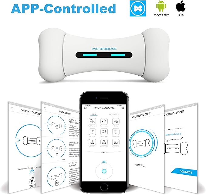 Wickedbone Smart Bone, Automatic & Interactive Toy for Dog, Puppy and Cat, App Control
