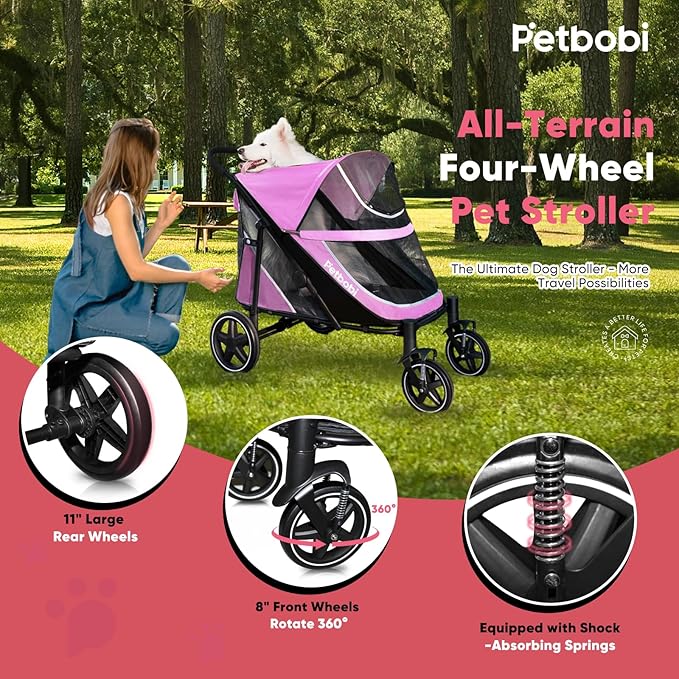 Petbobi Dog Stroller for Large & Medium Dogs - for Large Senior Pets up to 80 lbs, Pink