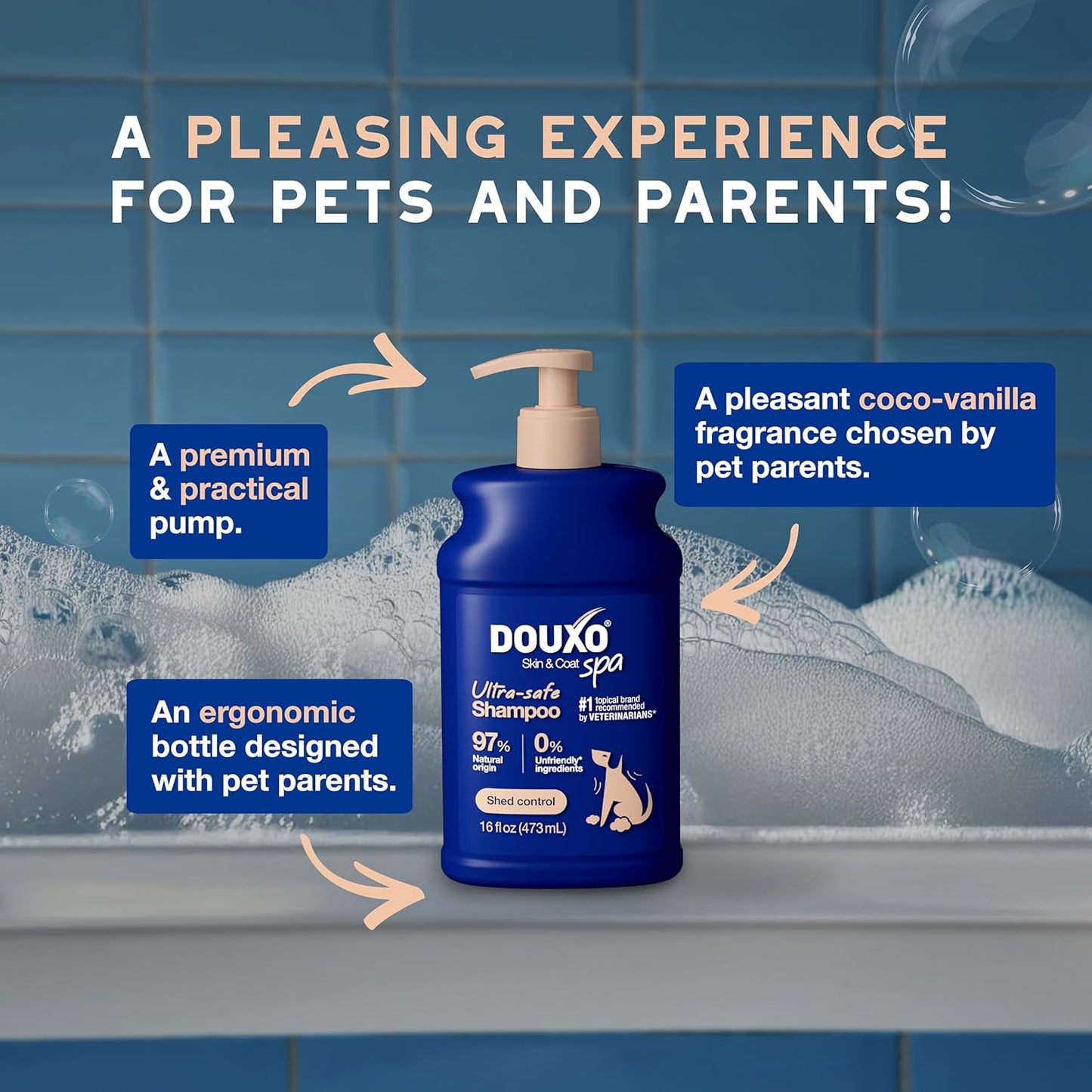 DOUXO® Skin & Coat SPA - Ultra-Safe Dog Shed Control Shampoo, 16 fl oz