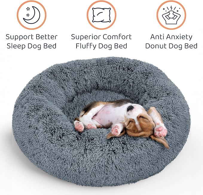 Donut Dog Bed - Premium Comfort for Anxiety Relief (Dark Grey, Small)