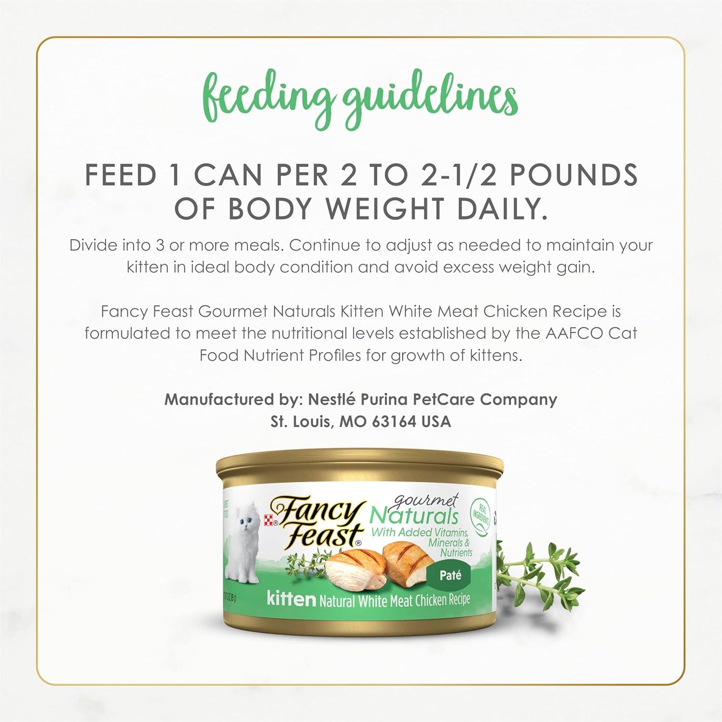 Purina Fancy Feast Grain Free Pate Wet Kitten Food Gourmet Naturals White Meat Chicken Recipe - (Pack of 12) 3 oz. Cans
