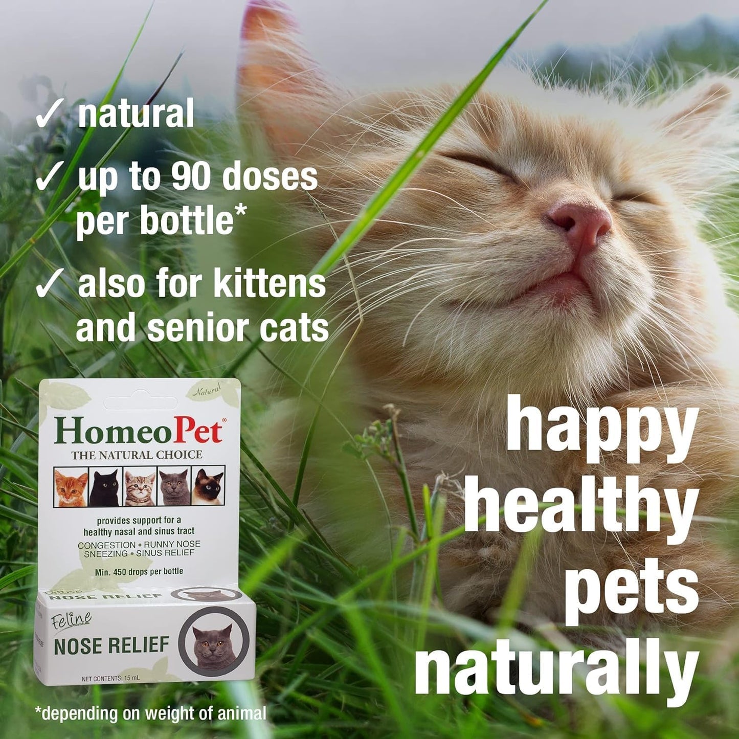 HomeoPet Feline Nose Relief, Safe and Natural Nasal and Sinus Medicine for Cats, Natural Pet Medicine, 15 Milliliters- Pack of 2