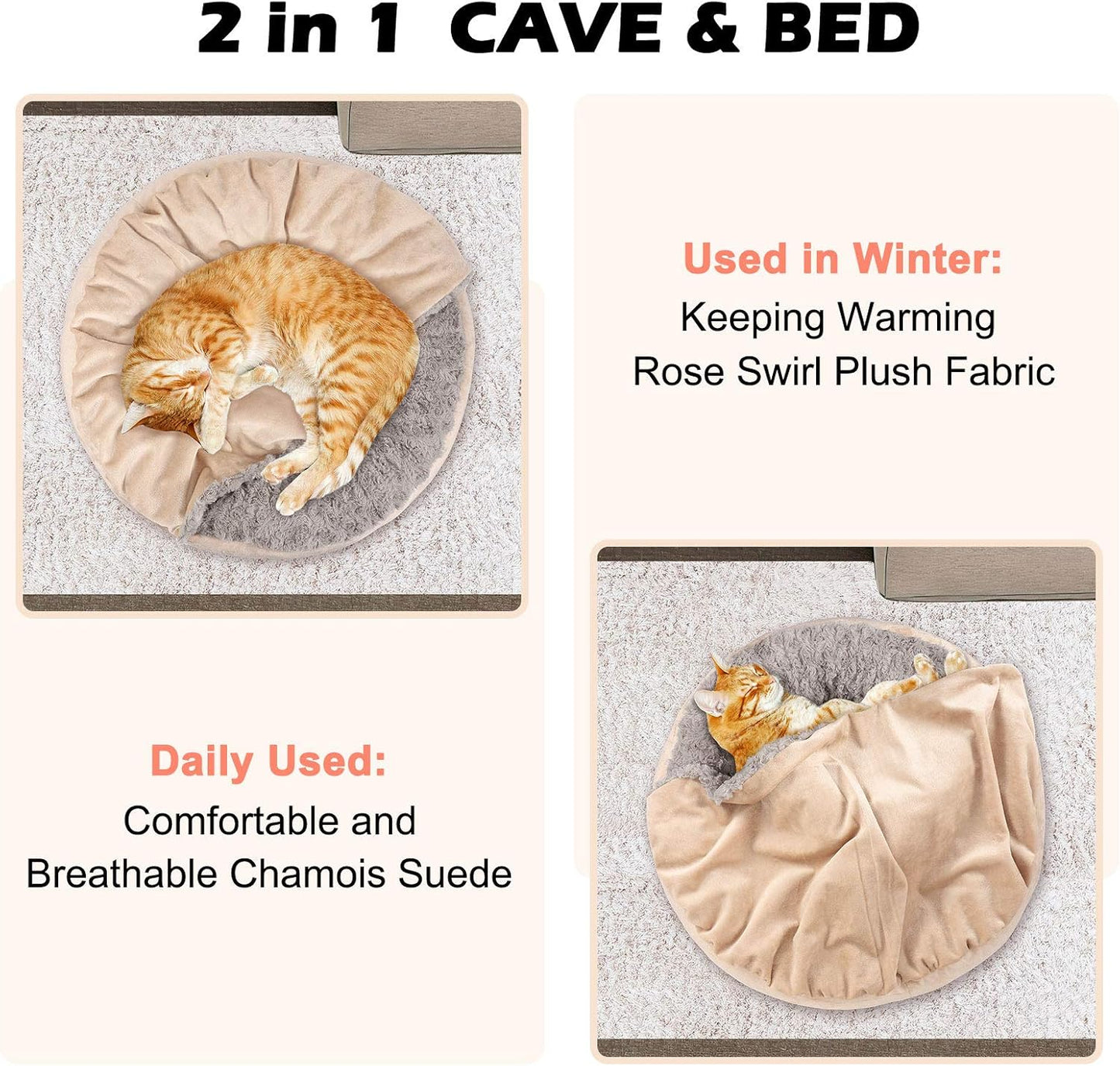 GASUR Small Dog & Cat Bed, 23'' Donut Pet Bed Mat with Hooded Blanket, Anti-Anxiety up to 20lbs