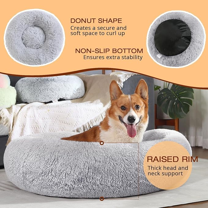JOLLYVOGUE Small Dog Bed, Calming Soft Anti-Anxiety Donut Cat Bed, (20")
