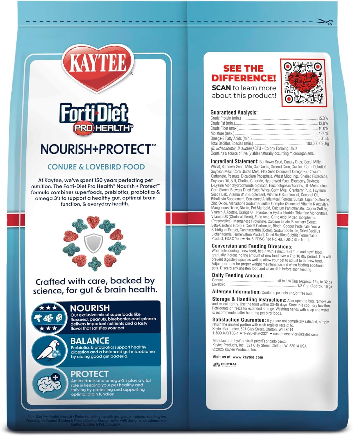 Kaytee Forti-Diet Pro Health Nourish+Protect Conure & Lovebird Food, 4 pounds