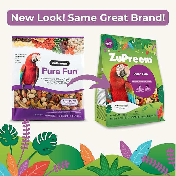 ZuPreem Pure Fun Bird Food, Cockatoo, Macaw, Seed and Pellet Blend for Large Birds, (L, 2 lbs)