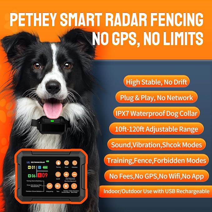3-in-1 Radar Wireless Dog Fence System for 3 Dogs, Dog Training Collar with Fence & Forbidden Zone Modes, No GPS Indoor Outdoor Dog Containment, IPX7 Waterproof (1 Collar)