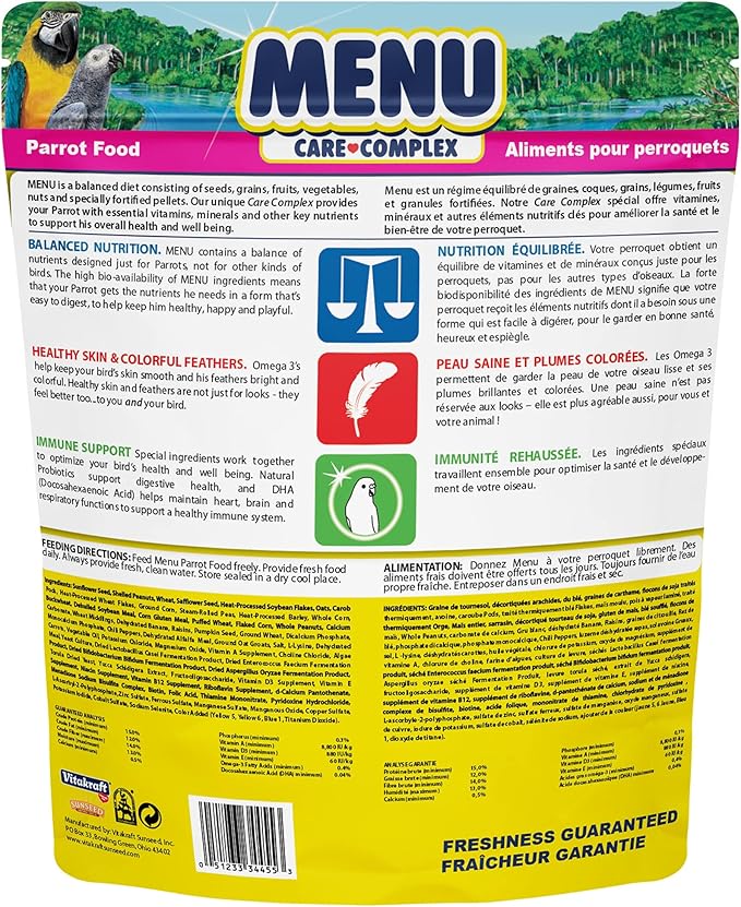 Vitakraft Menu Premium Parrot Food - Vitamin-Fortified - Macaw for Large Birds 5 Pound