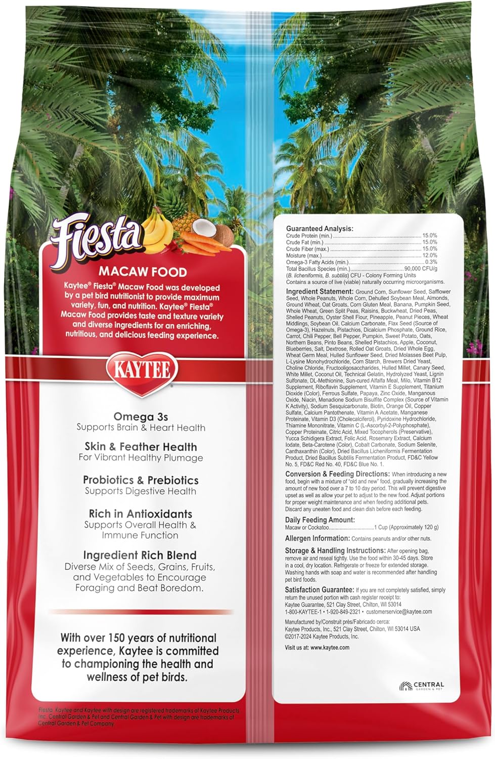 Kaytee Fiesta Macaw Food, Nutritious and Fun Blend, Supports Skin, Feather, Digestion, Brain and Heart Health, 4.5 pounds