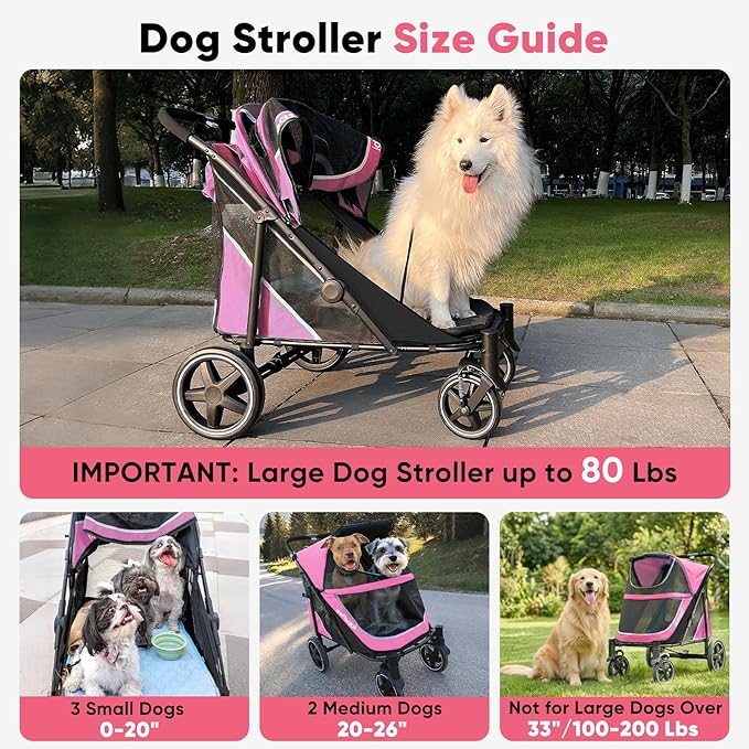 Petbobi Dog Stroller for Large & Medium Dogs - for Large Senior Pets up to 80 lbs, Pink