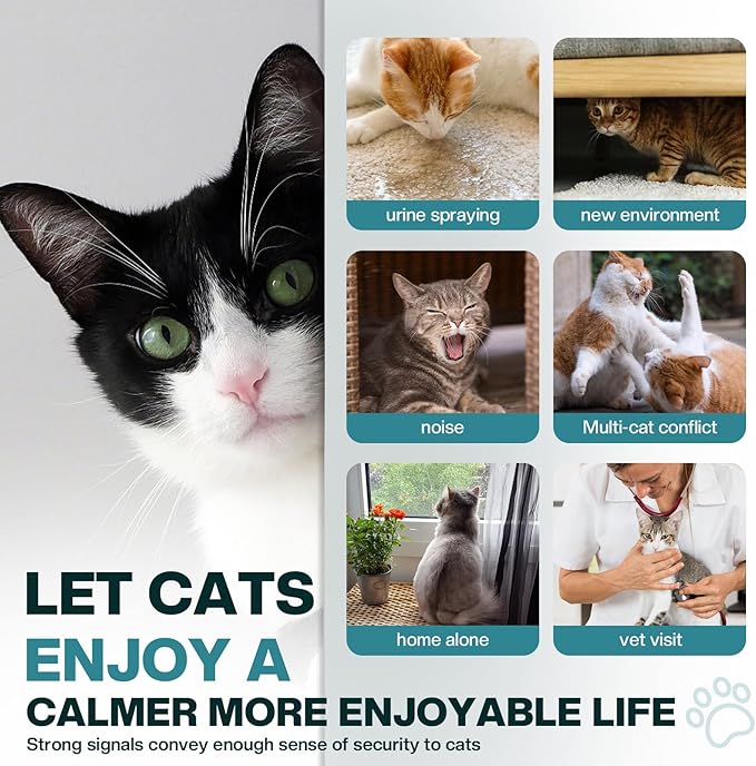 Cat Calming Pheromones Diffuser: 6-in-1 Kit Cat Appeasing Pheromone Diffuser to Calm (2 Plugin+4x48ml Refills) for Comfort Reduces Stress Anxiety, Long-Lasting Appeasing Pheromone for Pet Cat (6in1)