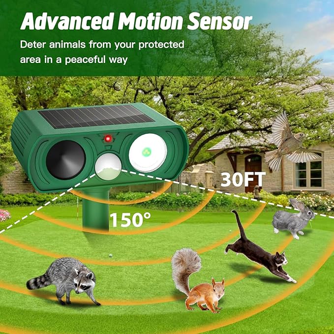 Animal Deterrent Devices Outdoor, Solar Animal Repeller with Motion Sensor Animal Repeller to Repel Cat, Deer, Squirrel, Rabbit, Skunk, Dog (Green - 1 Pack)