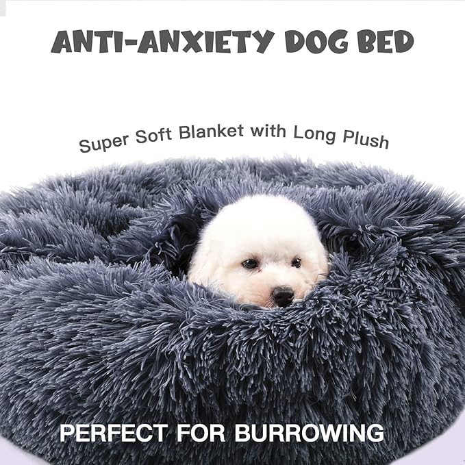 Himax Dog Beds for Small Dogs, Donut Dogs Beds with Blanket Attached,(20"/26"/35") Grey