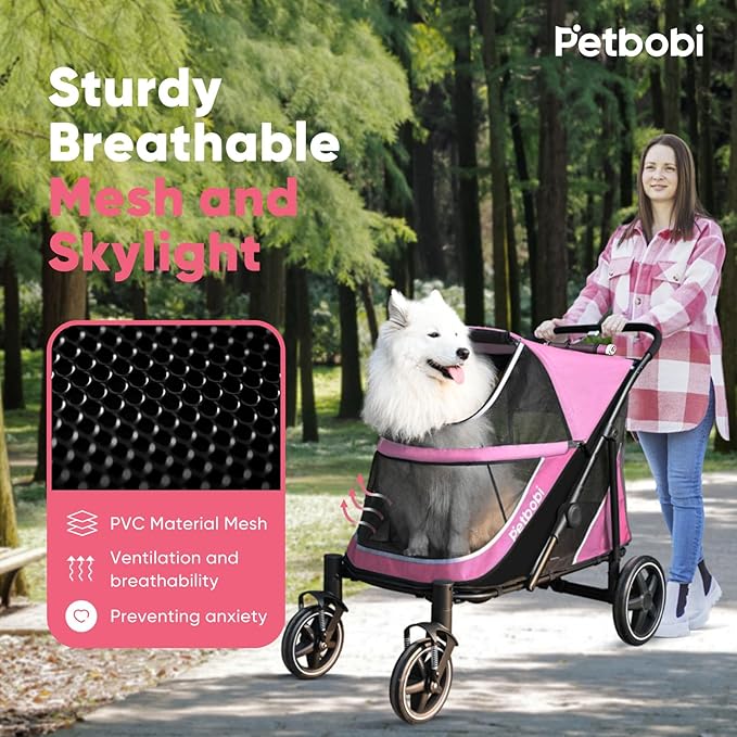Petbobi Dog Stroller for Large & Medium Dogs - for Large Senior Pets up to 80 lbs, Pink