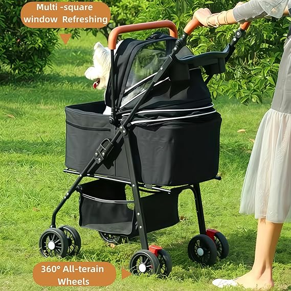 Pet Stroller for Medium Small Dogs/Cats,Folding Puppy Carrier Suitable for Traveling with Cats and Dogs (Black)