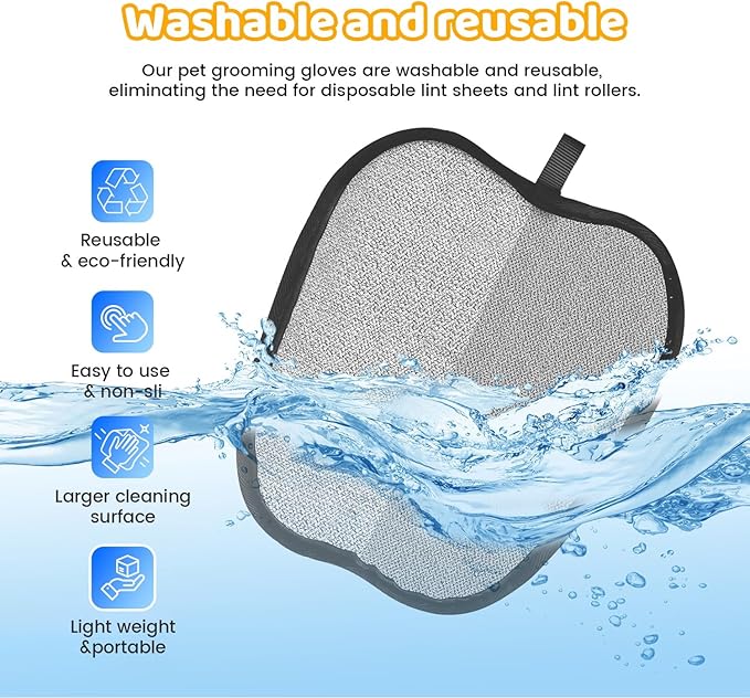 Pet Hair Removal Glove for Dogs & Cats, Newly Upgraded Reusable Electrostatic Pet Hair Remover Glove