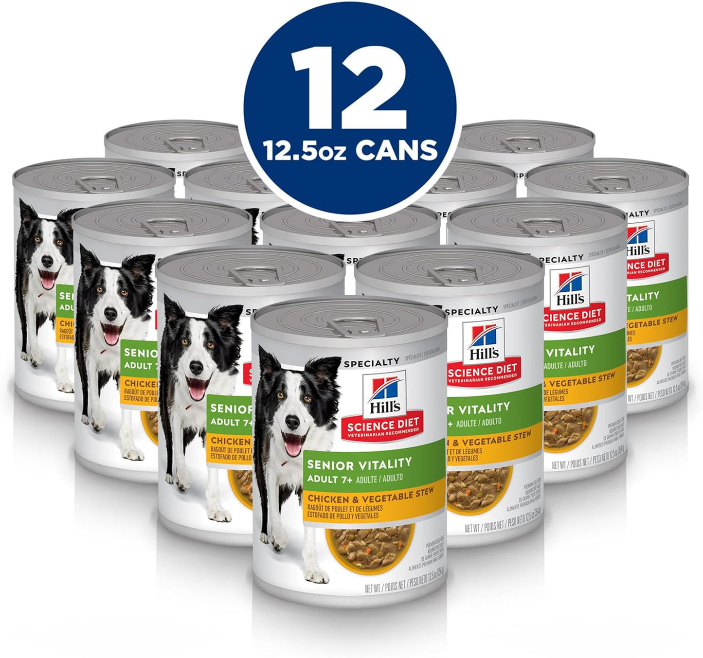 Hill's Science Diet Senior Vitality Adult 7+ Wet Dog Food, Chicken & Vegetable Stew, 12.5 oz. Cans, 12-Pack