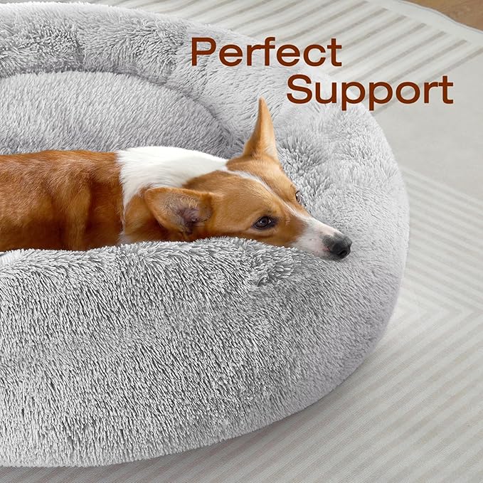 JOLLYVOGUE Small Dog Bed, Calming Soft Anti-Anxiety Donut Cat Bed, (20")