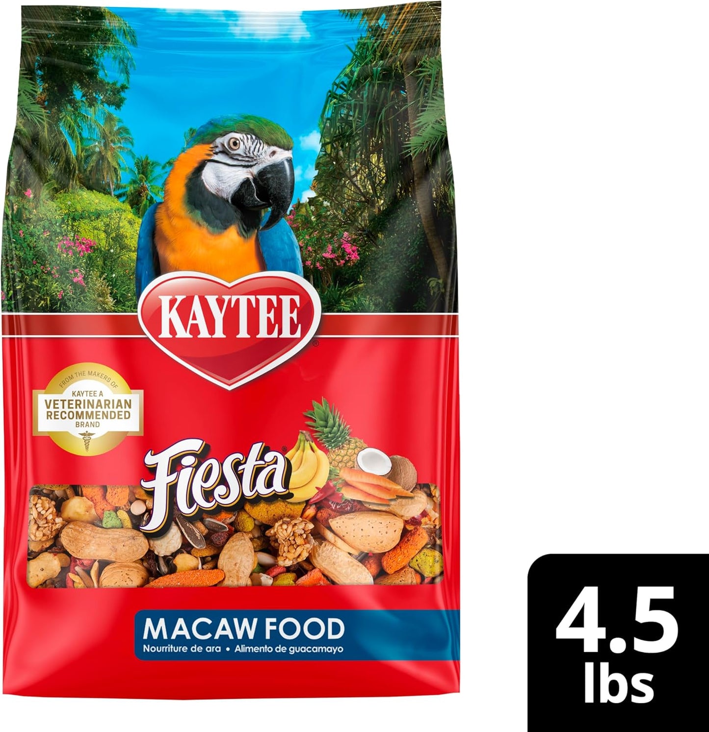 Kaytee Fiesta Macaw Food, Nutritious and Fun Blend, Supports Skin, Feather, Digestion, Brain and Heart Health, 4.5 pounds