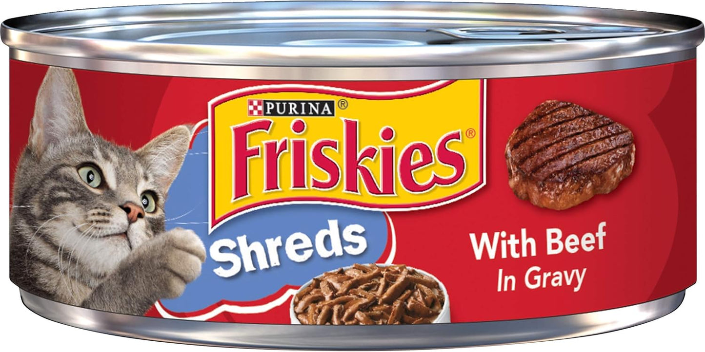 Friskies Purina Shreds Wet Cat Food, Beef Gravy, 5.5 OZ Cans (12-Count)