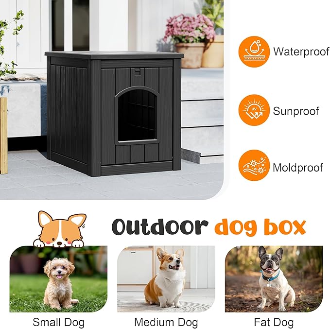 Fancyango Outdoor & Indoor Dog House (Classic Black, 22.8" L × 17.7" W × 21.7" H)