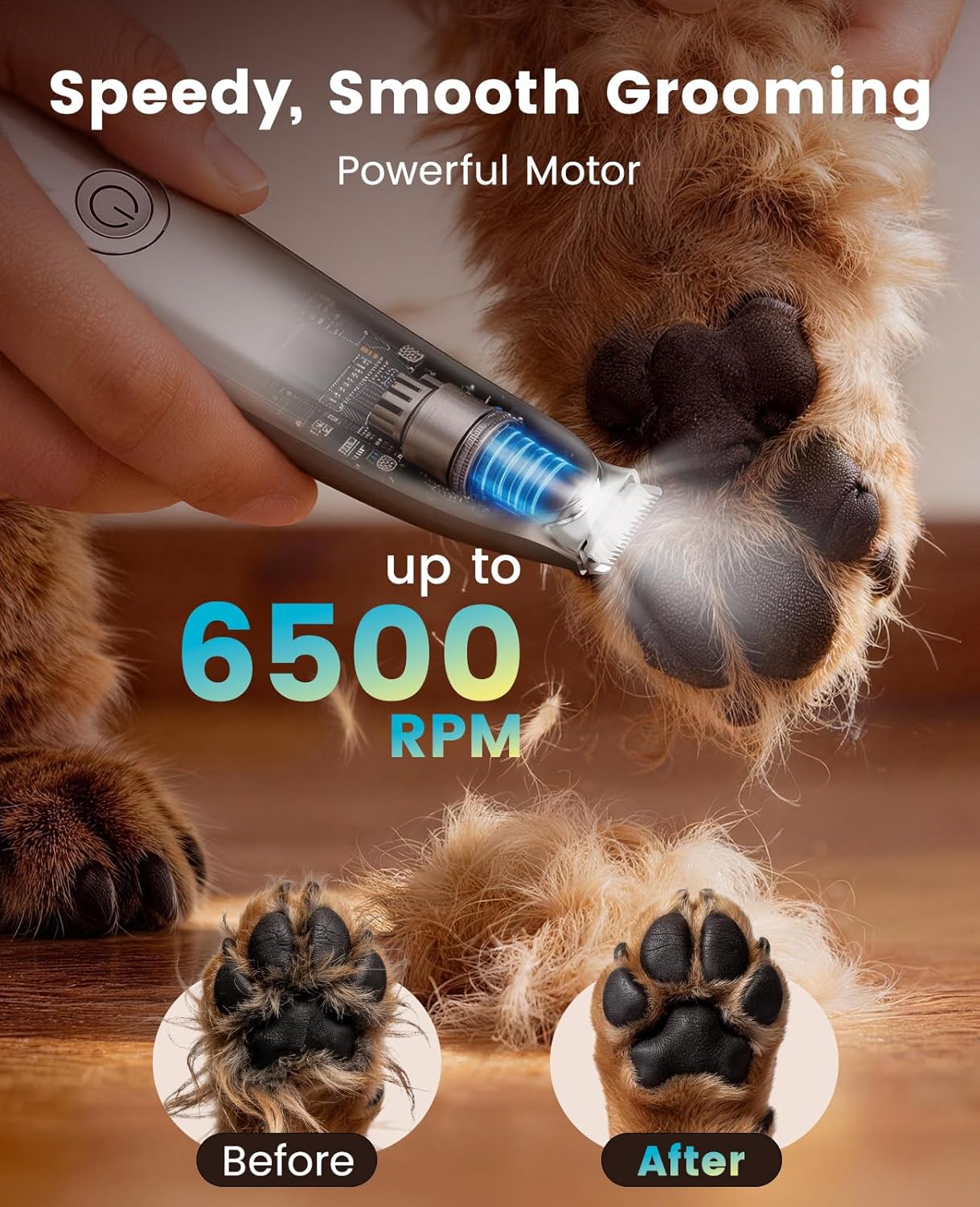 oneisall Dog Paw Trimmer, 2-Speed Up to 6500 RPM, 35dB Low-Noise Safe Pet Paw Trimmers with Curved Blade and LED Light, Cordless Pet Grooming Paw Clipper for Dogs, Cats, Paws, Ears, Face, Rump