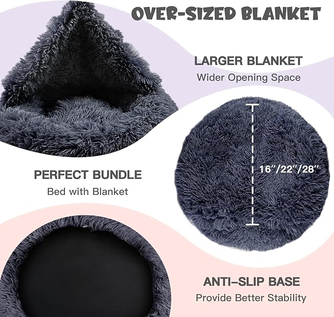 Himax Dog Beds for Small Dogs, Donut Dogs Beds with Blanket Attached,(20"/26"/35") Grey