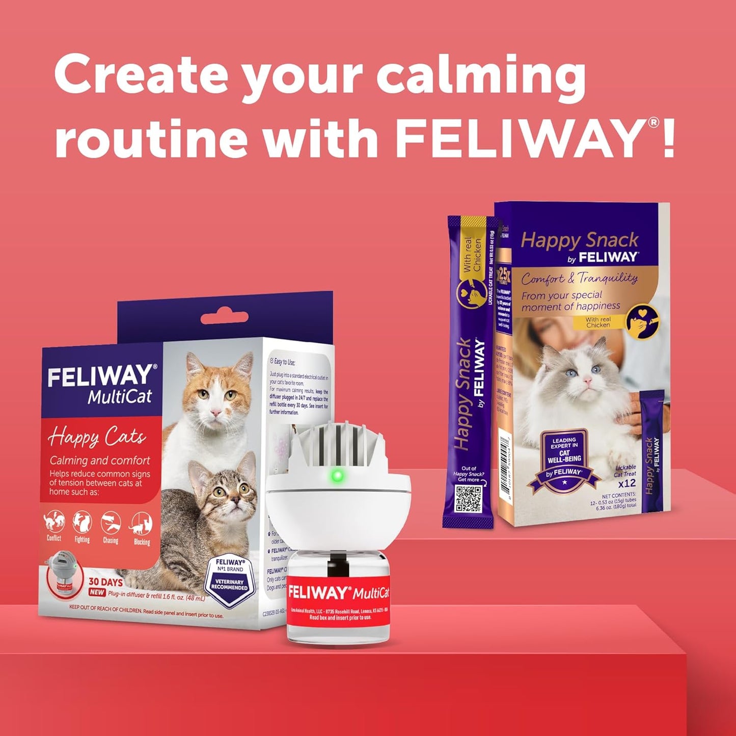 FELIWAY MultiCat 30 Day Cat Calming Plug In Pheromone Diffuser Starter Kit, 48ml
