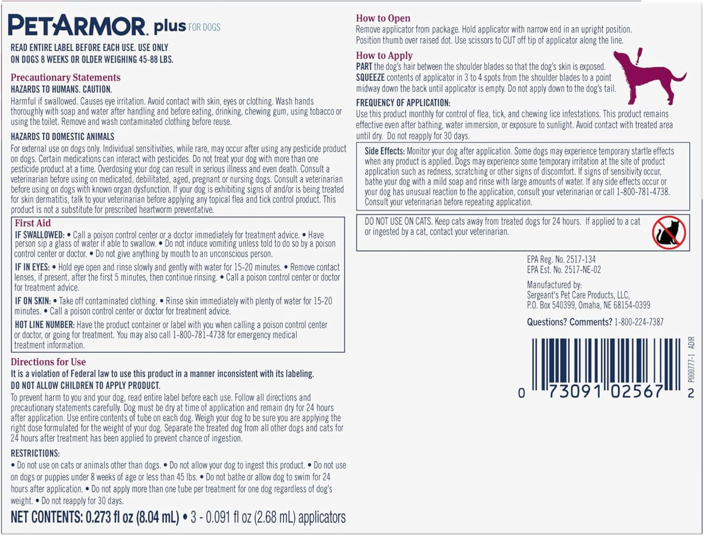 PetArmor Plus Flea and Tick Prevention for Dogs, Large Dog Flea and Tick Treatment, 6 Doses, Waterproof Topical, Fast Acting (45-88 lbs)