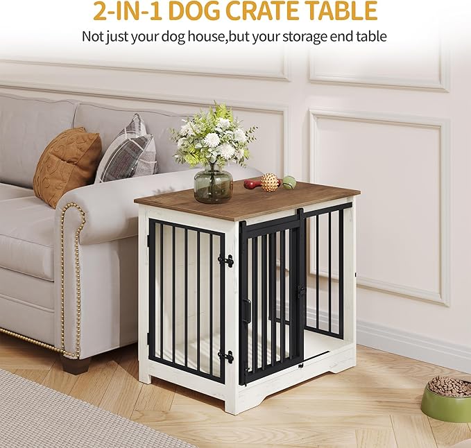 Dog Crate Furniture with Barn Door, Heavy Duty Dog Kennel Indoor with 2 Doors