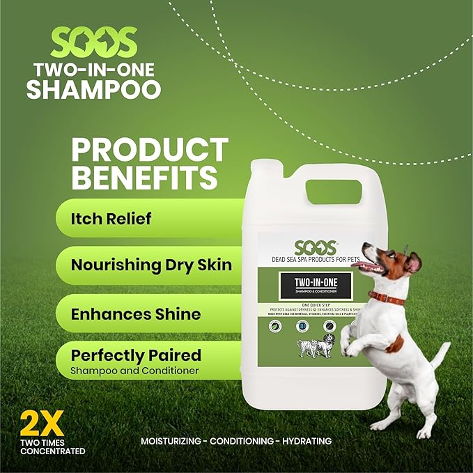 Soos Pets Two-in-One Shampoo Plus Conditioner for Dogs & Cats | 2-in-1 Natural Dead Sea Minerals |- 4L