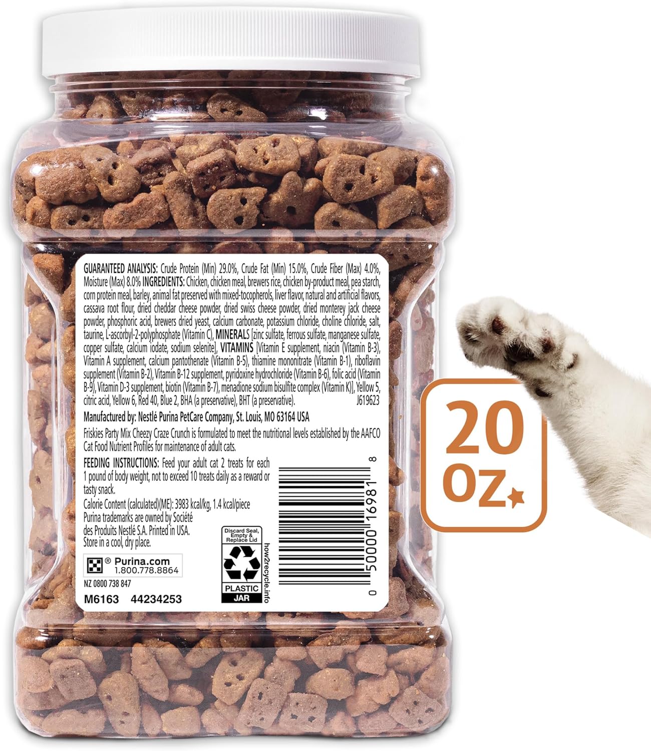 Purina Friskies Cat Treats, Party Mix Cheezy Craze Crunch - 20 oz. Canister