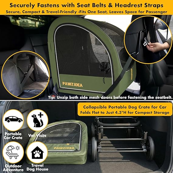 PAWZIDEA 3-in-1 Large Dog Stroller with Detachable Carrier up to 80lbs, Portable Dog Car Crate & Travel Kennel, Foldable Pet Stroller for 2 Medium Dogs, All-Terrain 9” Jogger Wheels, Adjustable Handle
